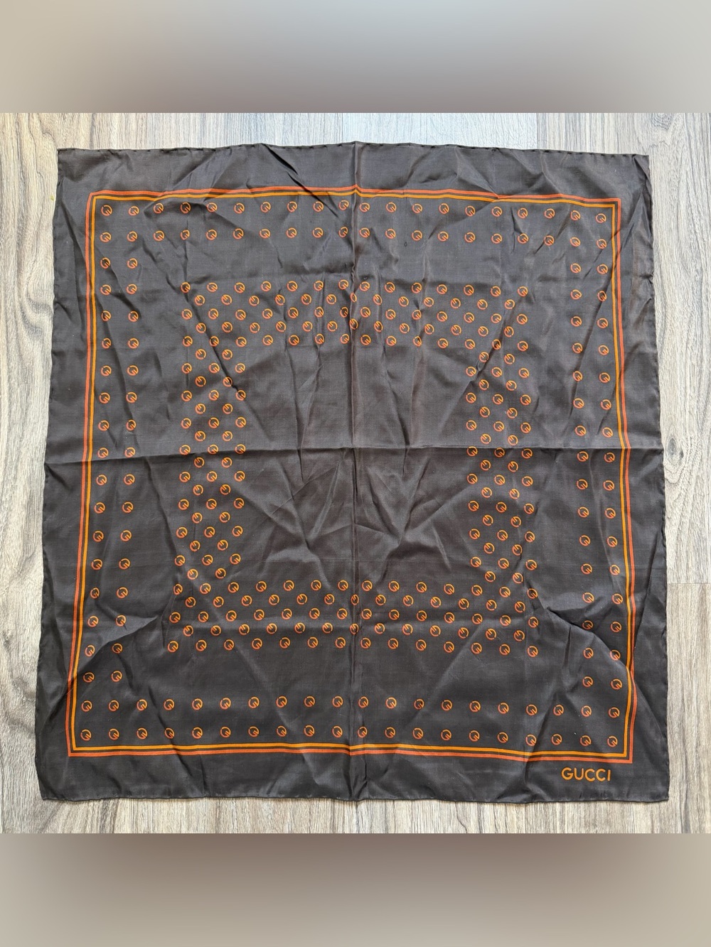 Vintage Gucci Brown Orange Small Silk Scarf